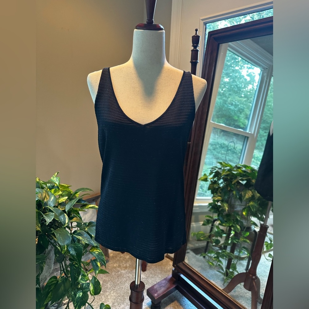 Navy and silver shimmer silk tank - like new